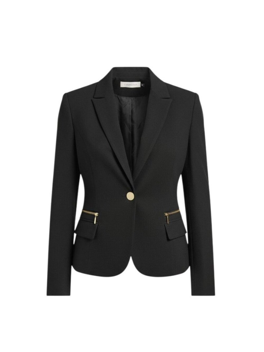 Calvin Klein Womens Black Blazer Size 10 Gold Button Zipper Pockets
